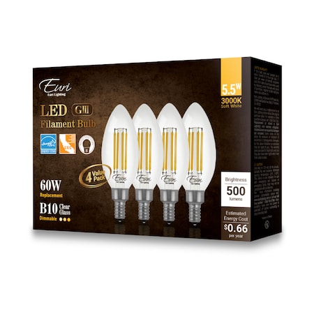 Euri Lighting LED B10 60W Dim CEC, PK4 VB10-3000cec-4